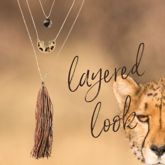 Statement Necklace Animal Skin Multi Layer Tassel - Picture 5 of 5